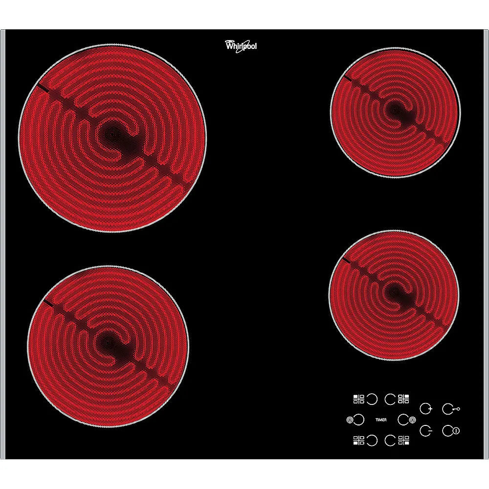 Anafe Whirlpool Eléctrico Vitroceramico Negro 60 cm