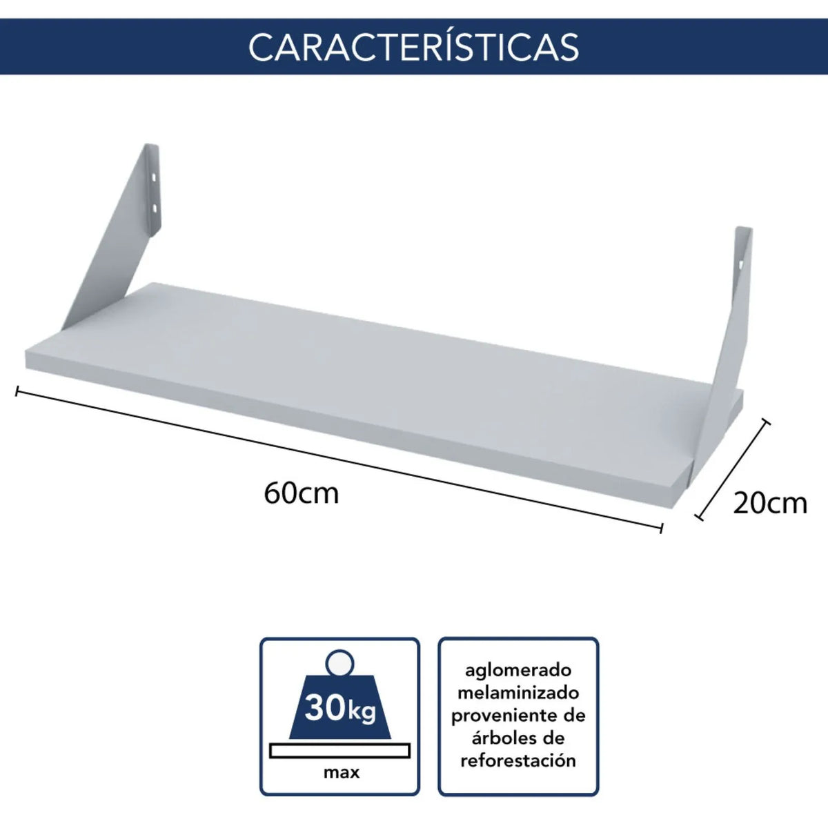 Estante kit Centro Estant con soporte 60 x 20 cm. blanco