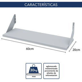 Estante kit Centro Estant con soporte 60 x 20 cm. blanco