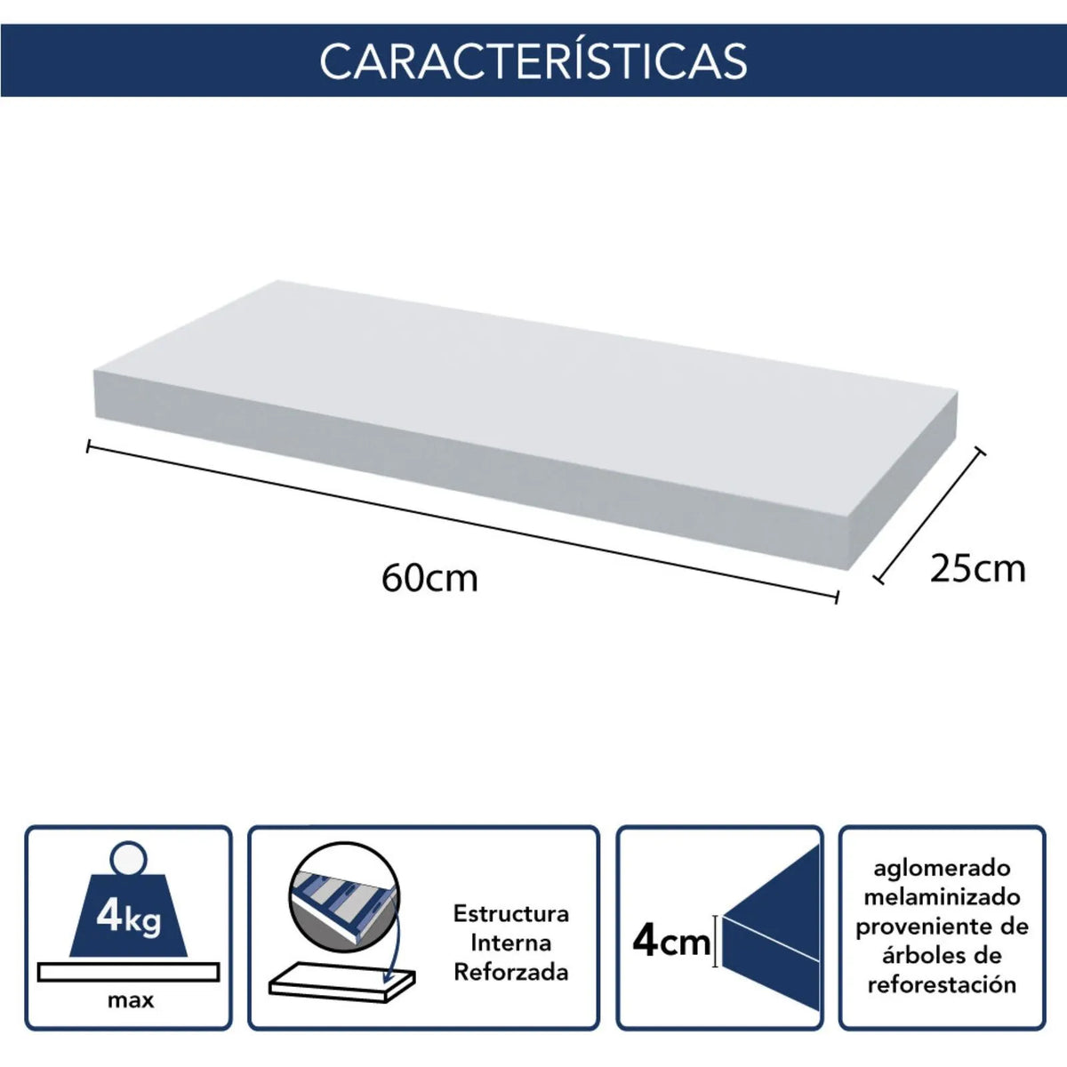 Estante flotante Centro Estant 60 x 25 cm. blanco