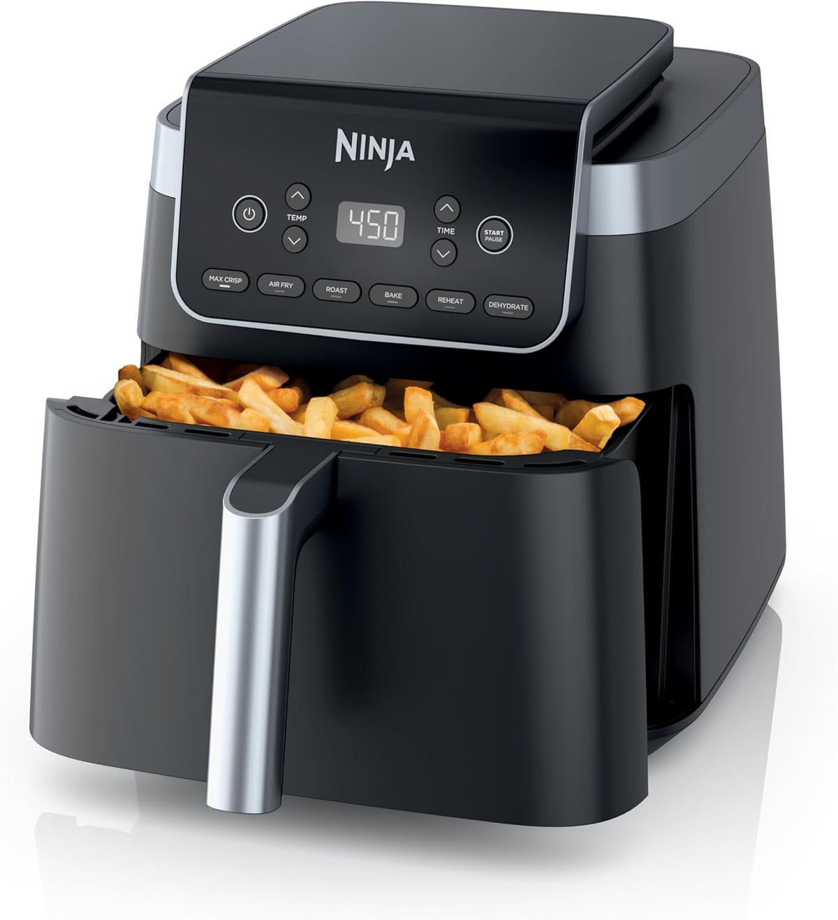 Ninja Air Fryer Pro XL 6 em 1 com capacidade de 6,5 QT, Max Crisp, Air Fry, Air Roast, Assar, Reaquecer, Desidratar, Tecnologia Max Crisp com 450F, Cesta Antiaderente e Prato Crisper, Cinza, AF181