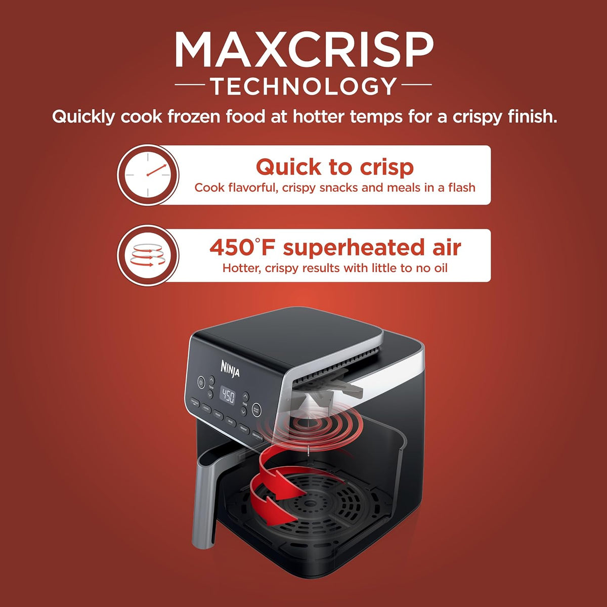 Ninja Air Fryer Pro XL 6 em 1 com capacidade de 6,5 QT, Max Crisp, Air Fry, Air Roast, Assar, Reaquecer, Desidratar, Tecnologia Max Crisp com 450F, Cesta Antiaderente e Prato Crisper, Cinza, AF181