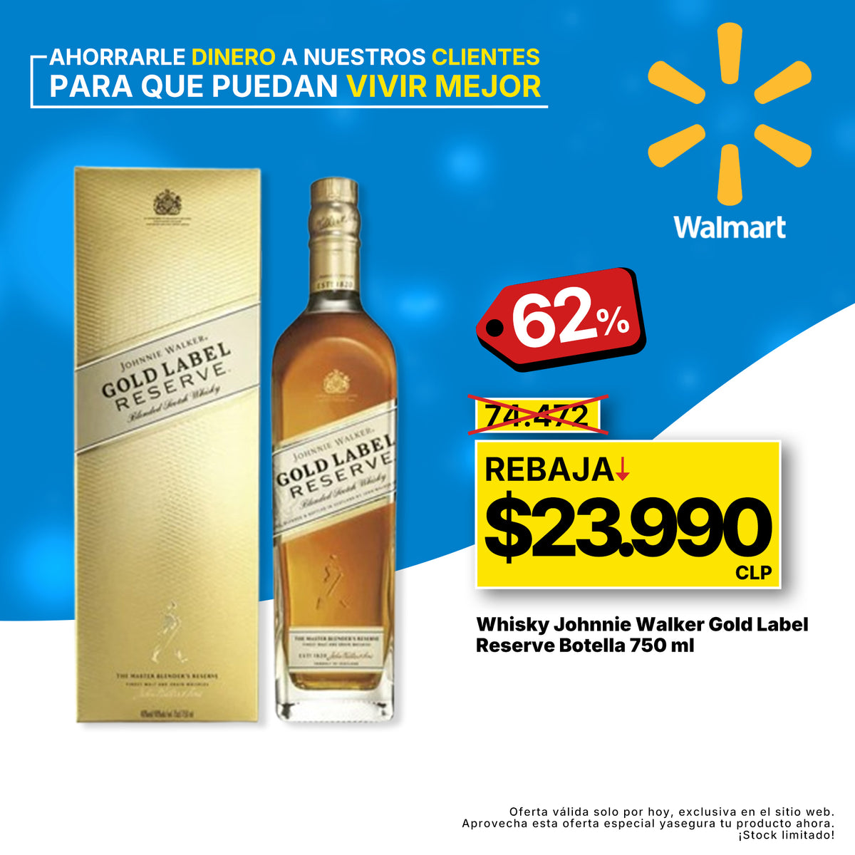 Whisky Johnnie Walker gold label reserve botella 750 ml